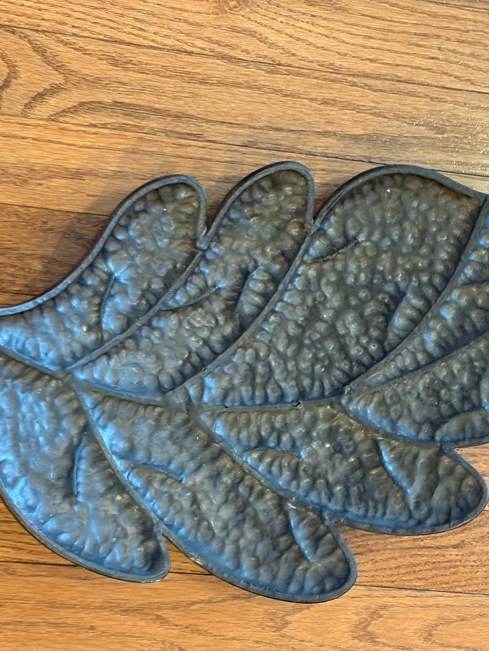 Heavy cast iron oak leaf tray antique bronze finish and a hammered design.